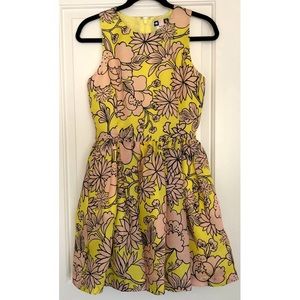 MSGM Yellow Floral-Print Flared Silk Dress